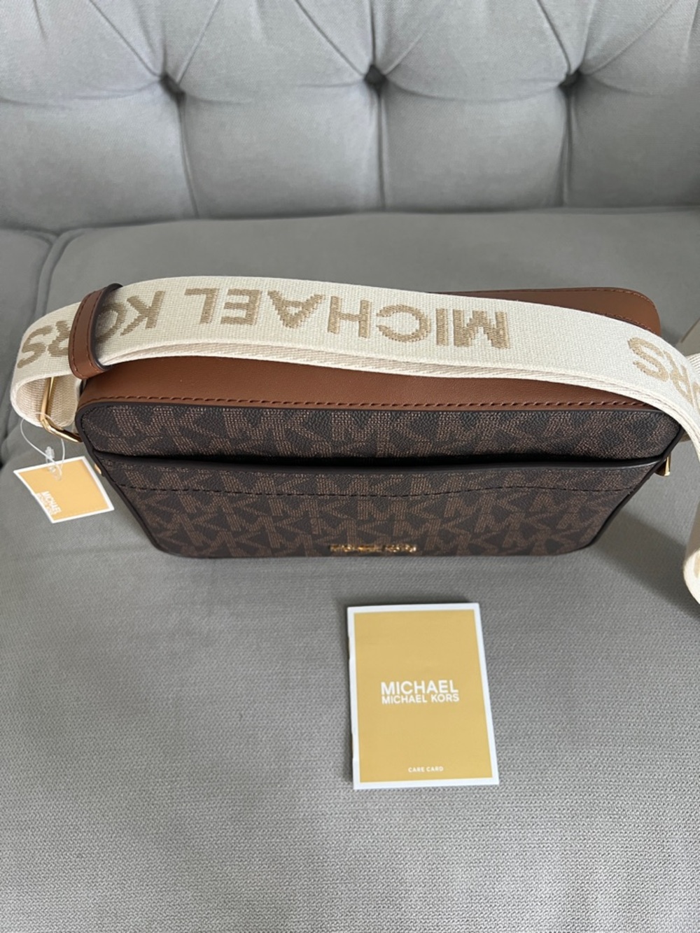 Michael Kors Brown Logo Canvas Crossbody Bag with Branded Cream Strap - Picture 5 of 17